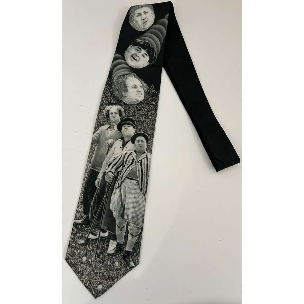 Ralph Marlin Three Stooges Tie Harry Moe Curly USA Made Vintage